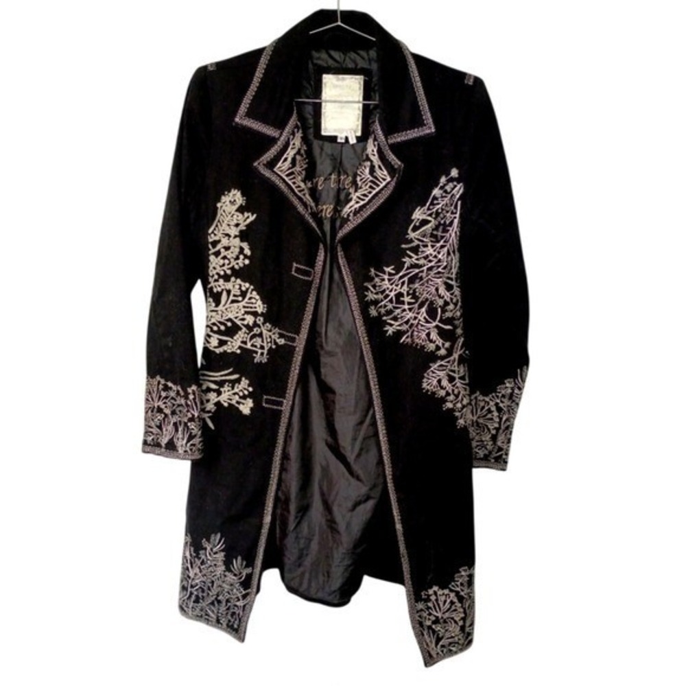 Paparazzi Womens Coat Sz S Embroidered Black Jacket Long Sleeves Y2K Bohemian - Picture 3 of 16